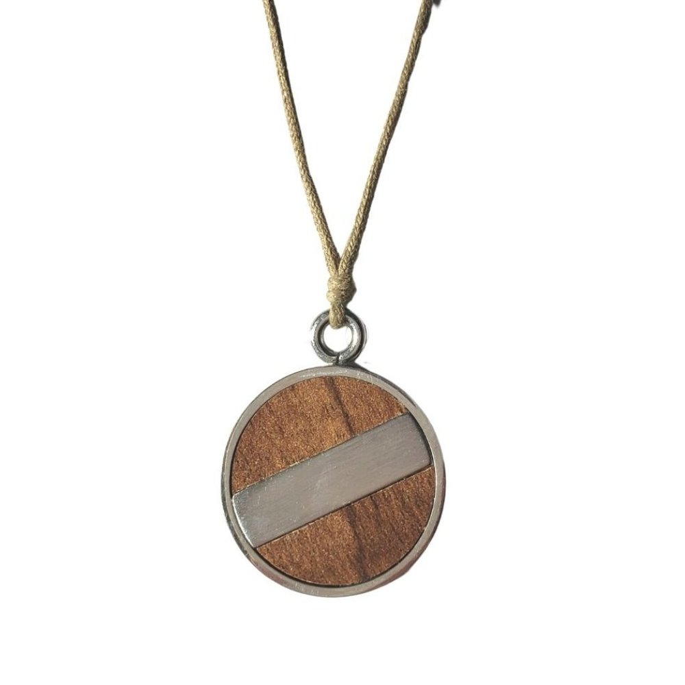 Minimalist Circular Metal Wood Pendant Necklace